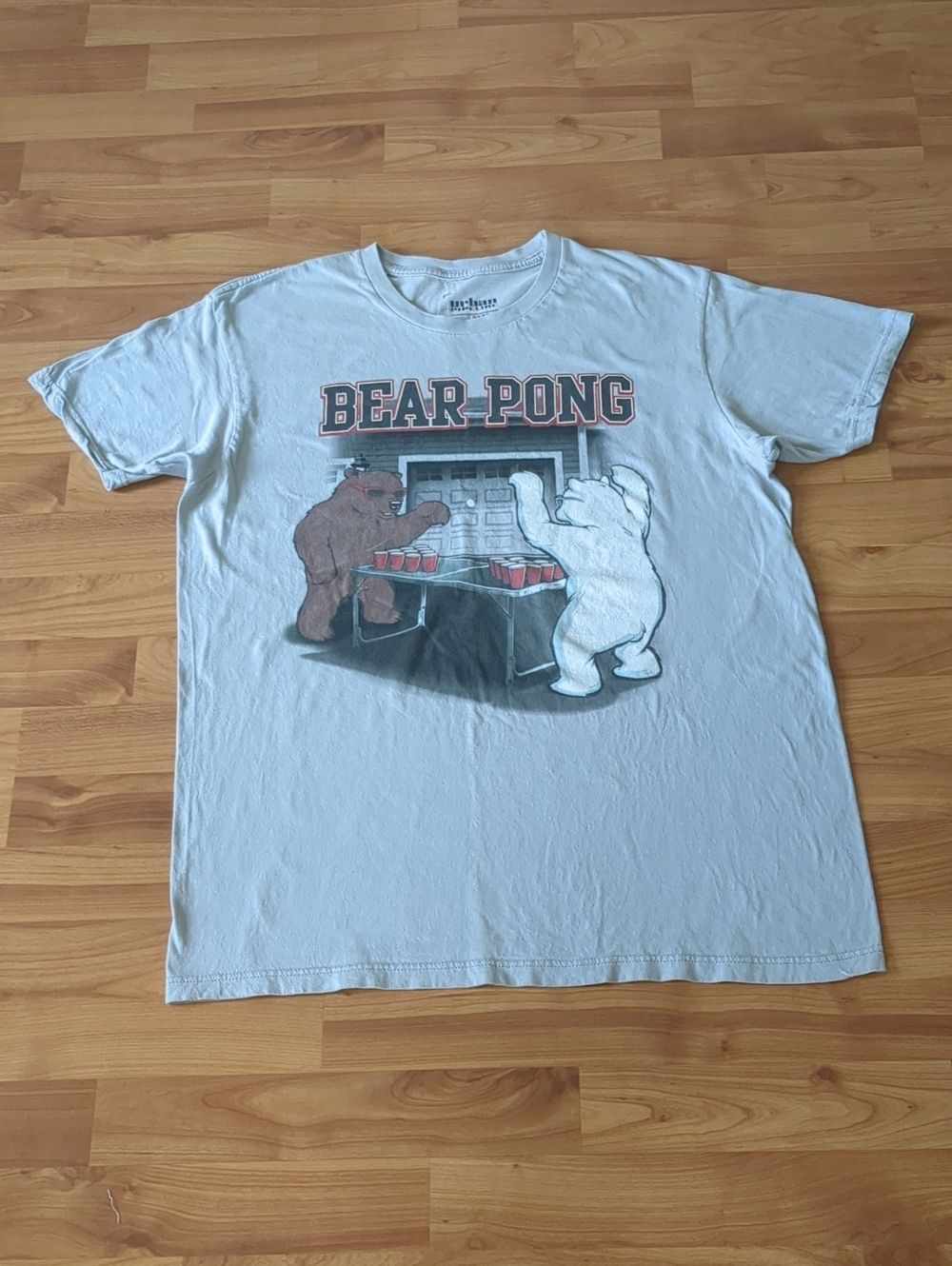 urban pipeline Mens Light Gray Bear Pong Graphic Logo Tee, L